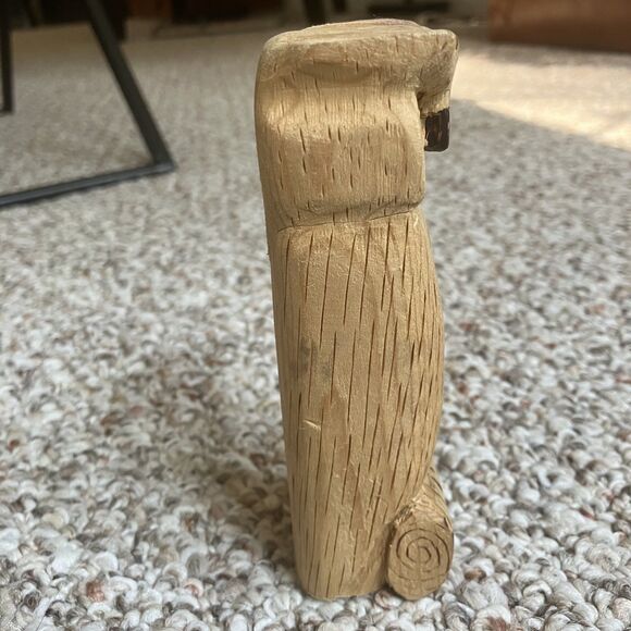 Hand Carved Wooden Owl Statue NT 2016 Perched Bird Artwork 5" Tall - Picture 6 of 9